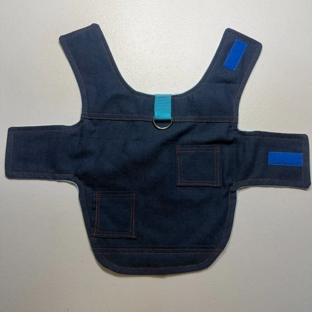 Denim Dog Vest Jacket w/ Pockets & D-Ring | Stylish Durable Pet Clothing XS